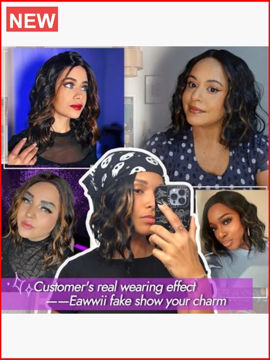 Synthetic Wavy Wig with Lace Front - Heat Resistant - 14 Inch main image 6